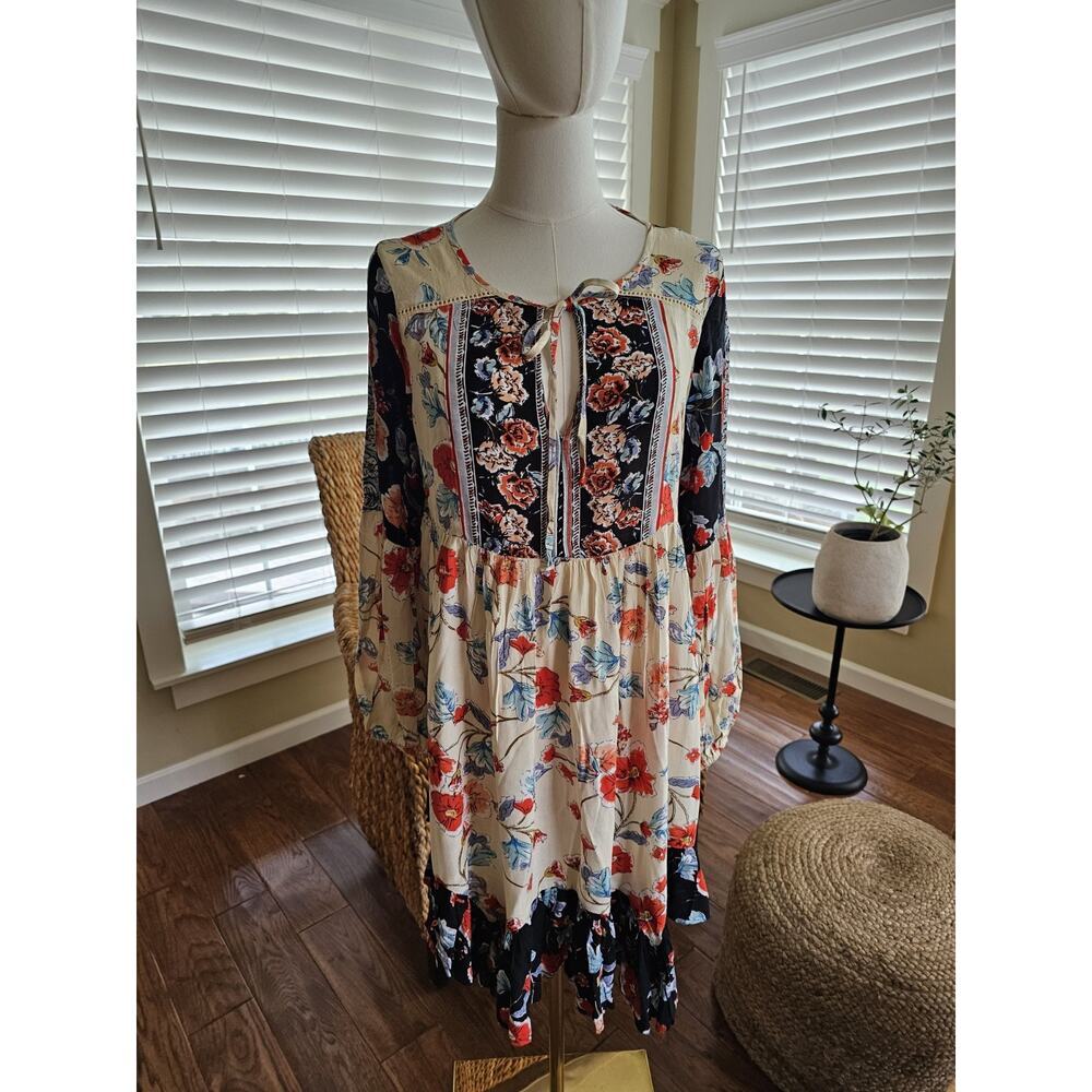 Patrons Of Peace Rayon Multicolor Floral Babydoll Boho Dress Size Small NWT